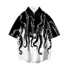 Men's Casual Shirts 2023 Summer Men's Clothing Octopus Print Art Shirt Basic Short Sleeve Beach Hawaii Street Fashion Chic Fresh Easy