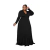 Plus Size Dresses Women Clothing Long Sleeve Solid Fashion V Neck Bodycon 2023 Autumn Party Gowns Outfit Wholesale