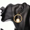 Hoop Earrings Stainless Steel Pearl Drop Charm Metal Gold Geometric 18 K Plated Jewelry