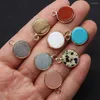 Pendant Necklaces Natural Stone Fashion Disc Single Hole 14x18mm Small Metal Edge Blue Pine Red Making Earrings Necklace Accessories