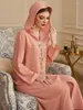 Etnisk klädklänning rosa guldrör handgjorda diamant huva mantel abaya elegant 2023 mode ramadan muslimska klänningar dubai mitt