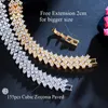 Link Bracelets Pera Glitters White Cubic Zirconia Gold Colour Big Wide Bangle With Extension Clasp For Women Jewelry Party Gift B232