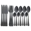 Juegos de vajilla Vajilla de acero inoxidable negro Tenedor Cuchara Cuchillo Juego de cena Cubiertos de oro de cocina Cubiertos de plata brillantes 4set 16Pcs