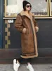 Kadın Kürk Lanmrem Kuzu Yün Kalınlaştırılmış Kahverengi Ceket Kore Versiyonu Orta Uzun Gevşek Sahte Sıcak Giysiler Sonbahar Kış Kadınlar 2q1313