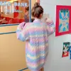 Kobiety Dzienniki Kobiety Rainbow dzianin kardigan kobiet jesienne zima pullover uroczy sweter płaszcz Kobietowy koreański guziki jesień 230106