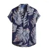 Men's Casual Shirts Short Sleeve Suit Collar Breathable Tops For Men Hawaiian Printed Linen Cotton Shirt Button Down Regular Fit Beach