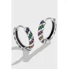 Orecchini a cerchio in argento sterling 925 a strisce colorate INS Fashion Retro Old Thai Round Huggies Pendientes Plata