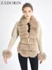 Женское пальто из искусственного меха ZADORIN, осень-зима, женское пальто, роскошный вязаный свитер, кардиган со съемным воротником, белая розовая куртка, пальто 230105