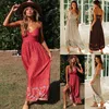 Lässige Kleider ZITY Sommer Böhmisches Kleid V-Ausschnitt Hosenträger Blumen Lang Elegant Retro Ärmellos Rückenfrei Lose Damen