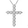 Kolye Kolyeler Marka Lüks Takı 925 Sterling Sier FL Round Cut Beyaz Topaz CZ Diamond Cross Party Kadınlar Klavikula Kolye Dro DHL3W