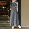 Etnisk kläd Turkiet Hijab Robe Muslim Abayat långärmad klänning för kvinnor vintage casual randig bomullslinne a-line klänningar med fickor