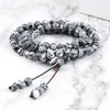 Strand charm 6mm grå malachite sten flerskikt hänge armband tibetanska 108 pärlor elastisk rep knut halsband kvinnor yoga armband juvelr
