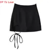 Kjolar grå Sash Mini Shorts Sexig High Street American Retro Solid Vintage Blogger Black Woman Basic Bottom