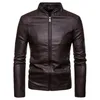 Hommes Vestes Printemps Et Hiver Manteau Veste Couleur Unie À Manches Longues Col Montant Fermeture Éclair En Cuir Doux Pour Hommes