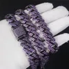 Uomo Donna Bling Catene 15mm 16-24 pollici Placcato oro Bling Viola CZ Collana a catena cubana Bracciale 7/8/9 pollici Gioielli di moda Bel regalo