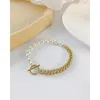 Pulseiras de link francês elegante água doce arroz pérola dourado papel de clipe de clipe splicing simples temperamento de moda de fivela de fivela