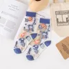 Women Socks Lolita JK Thin Female Silk Girls Transparent Crystal Glass Cartoon Trend Harajuku