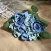 Decorative Flowers Artificial Silk Rose Bouquet With Green Leaf Wedding Bride Holding Home Decoration Fake Desktop Decor Floral