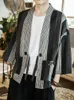 Herrjackor 2023 Summer Stripe Patchwork Kimono Jacket Streetwear Windbreaker Ribbons Cardigan Cotton Linen Open Stitch Coat Man