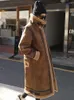 Dames bont lanmrem lamswol verdikte bruine jas Koreaanse versie medium lange losse faux warme kleding herfst winter vrouwen 2Q1313