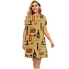 Plus size jurken vintage stijl vrouwen 60s 70s postzegel envelope print jurk korte mouw o-neck zomer rerto a-line casual kleding