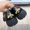 New thick soled luxury shoes with horse buckle groove sole leather Lefu shoes with honey powder embroidery