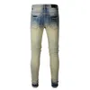 Мужские джинсы High Street Fashion Skinny Destroyed Tie Dye Blue Bandana с вышитыми нашивками Slim Fit с царапинами и рваными краями для мужчин 230105