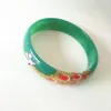 Bangle naturliga gröna armband färgad ritning påfågel och blommar armband gåva för kvinnor jades smycken