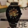Wristwatches Forsining 2023 Black Fashion Skeleton Mens Watches Automatic Mechanical Casual Sport Man Wristwatch Luminous Hands Clocks