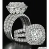 Trouwringen Victoria Wieck Prachtige luxe sieraden paar 925 Sterling Sier Pear Cut Sapphire Emerald Mti Gemstones Bridal Ring Dr Dhwgf