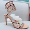 Stiletto High Heel Jewel Sandals Snake Twining Elegant Sandal Rene Caovilla Crystal Gold Dress Drinestone Zapatos Sils Sils Women Summer