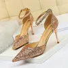 Sandalen 2023 Frauen Frühling 7,5 cm High Heels Kristall Luxus Dame Glitter Bling Pumps Schuhe Pailletten Hochzeit Braut Sandalen Schuhe