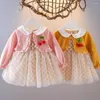 Girl Dresses Fake Two Piece Cape Dress For Baby Party Infant First Birthday Princess Toddler Girls Christening Gown Clothes