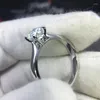 Cluster Rings Moissanite Ring Pure 18K White Gold Classic 4 Lab Diamond Wedding Party Anniversary VVS1