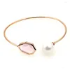 Bangle Miasol Trendy Designer Simple Crystal and Pearl Golden Justerable Fashion Women Girls Party Bracciale Bracelets smycken