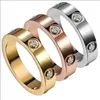 6 Elmas Tasarımcı Yüzüğü Titanyum Çelik Aşk Bant Yüzük Erkekler ve Yüzükler Kadın Mücevher Çift Hediyeler Boyut 5-11