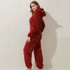 Vrouwen Slaap Lounge Winter Warme Pyjama Onesies Pluizige Fleece Jumpsuits Nachtkleding Overall Capuchon Sets Pyjama Voor Volwassenen- 230106