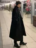 يمزج الصوف للرجال Mauroicardi الخريف الشتاء الطويل Long Lose Black Black Brown Warm Wrant Woolen Trench Coat Men Men Driested Fashion 230106