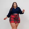 Tracksuits Plus Size Long Sleeve Crop Top and Plaid Dresses Autumn Women Two Piece Set Sexig kvinnlig outfit mode lyxkläder grossist