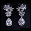 Boucles d'oreilles collier Migga haute qualité Cz cristal fleur goutte d'eau cubique zircone ensemble de bijoux pour les femmes mariée ensembles de livraison Dh6Lt