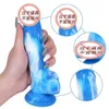 Sex Toy Dildos Collar image F425 flash 3-ring moon shy flower blue red white mixed color liquid silica gel simulation wear fake penis leather pants