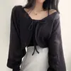 Women's Knits & Tees Women Short Sweater Coat 2023 Spring Summer Long Sleeve Loose Knitted Crop Tops Solid Color Sexy Cardigan Sweaters