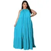 プラスサイズのドレス女性夏のフリルソリッドルーズパーティー2023ファッションエレガントなイブニングガウンのノースリーブ卸売服