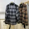 Camicette da donna Fidanzato da donna a quadri larghi a maniche lunghe 2023 Autunno Inverno Colletto rovesciato Addensare in pile Camicia con bottoni casual Top