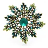 Броши wulibaby green strinestone Snowflake for Women Beauty Flower Partid