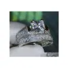 Pierścienie zespołowe luksusowe rozmiar 510 Retro Princess Cut 14k białe złoto wypełnione topazem Symised Diamonds Wedding Pierścionka Zestaw Matki Prezent z BO DHT41