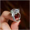 Wedding Rings 2021 Top Sell Sparkling Luxury Jewelry 925 Sterling Sier Princess Cut White Topaz Cz Diamond Gemstones Eternity Party Dhu2X