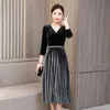 Casual klänningar Elegant koreansk klänning pastellkvinnor V-ringning Autumn Style Vestidos Splicing Robes Black Vestido Festa