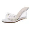 Tofflor 2023 Summer Women Sexy Sweet Glass Pärled Rhinestone Sandals Wedge Heel Transparent High-Heel Office Party Ladies Pumps