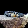 Strand Natural Stone Black Matte Onyx Lava Perles Tiger Eye Bracelet For Men Fashion Jewelry Gift Bijoux NSB1055